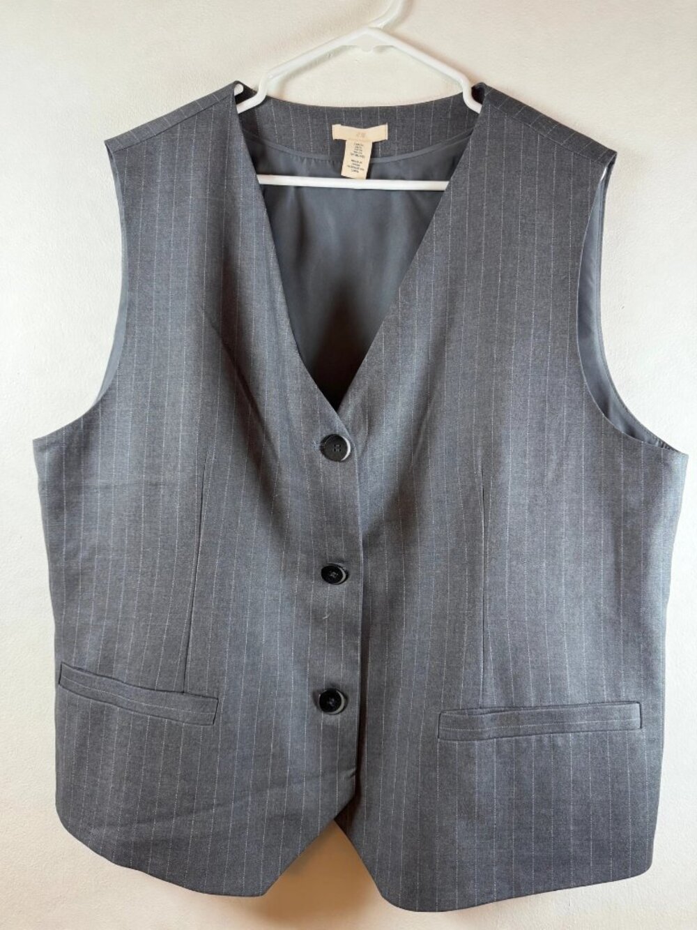 H&M Gray Pinstripe 3-Button Waistcoat Vest NWT XL - Picture 2 of 5
